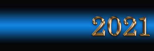 Luxury 2021 Happy New Year elegant design .Golden 2021 numbers on black and blue background .Copy space for text. Banner.3D-rendering - Photo, Image