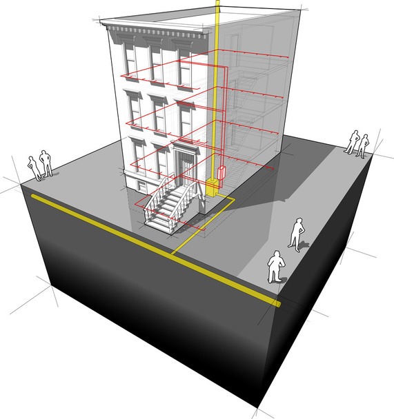 městský dům s mikro tepla plynu a energie generátoru diagramu - Vektor, obrázek