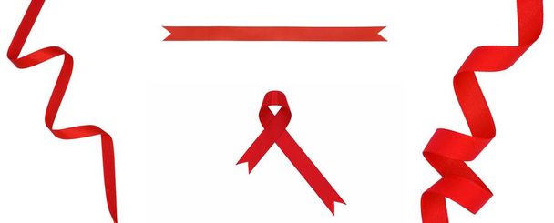 Aids tietoisuus merkki punainen kangas nauha eristetty valkoisella taustalla - Valokuva, kuva