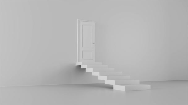 shine of an open door with steps in a bright room - Πλάνα, βίντεο