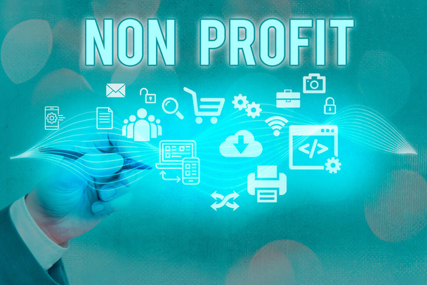 Text sign showing Non Profit. Conceptual photo an activity not making or conducted primarily for a profit Information digital technology network connection infographic elements icon. - Photo, Image