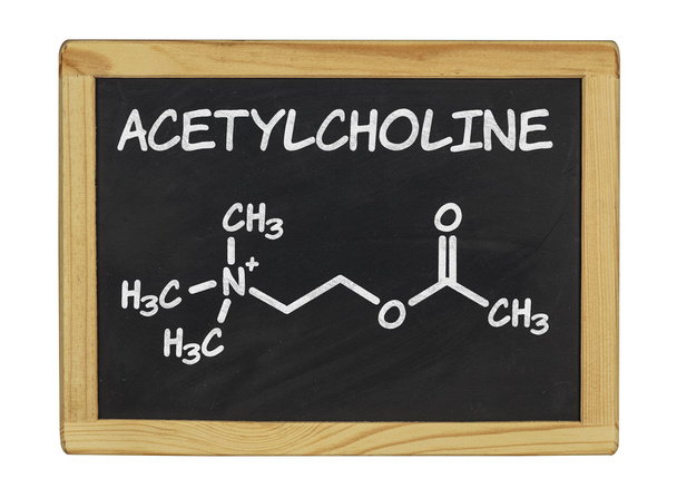 Chemical formula of acetylcholine on a blackboard - Foto, Imagen