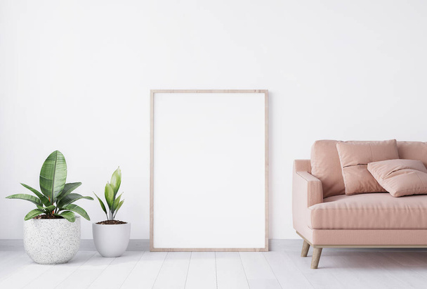 Luminoso design interno del soggiorno con mobili eleganti su sfondo bianco, arredamento domestico, telaio modello interno - Foto, immagini