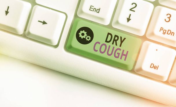 Writing note showing Dry Cough. Business photo showcasing cough that are not accompanied by phlegm production or mucus White pc keyboard with empty note paper above white key copy space. - Photo, Image