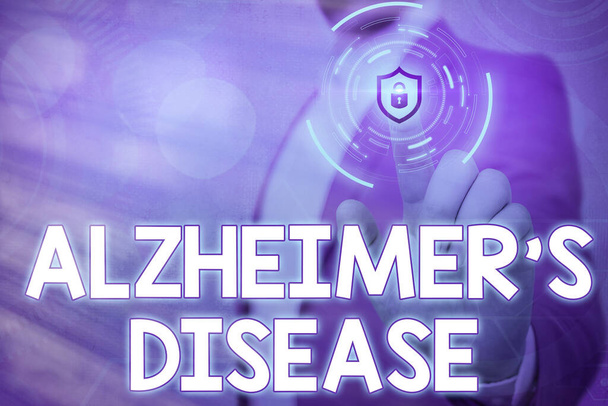 Handschrift tekst schrijven Alzheimers Ziekte. Concept betekent onomkeerbare hersenaandoening die langzaam het geheugen vernietigt. - Foto, afbeelding