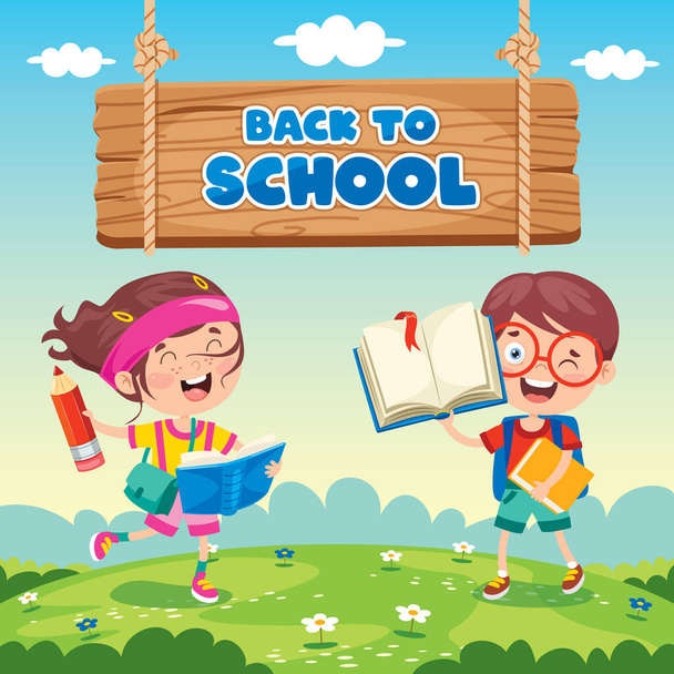 Back To School Concept With Funny Children - Vector, Image