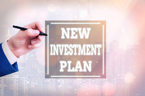 Fogalmi kézírás, amely bemutatja az új beruházási tervet. Üzleti fotó szöveg pénzügyi célok és célkitűzések a pénzügyi források. - Fotó, kép