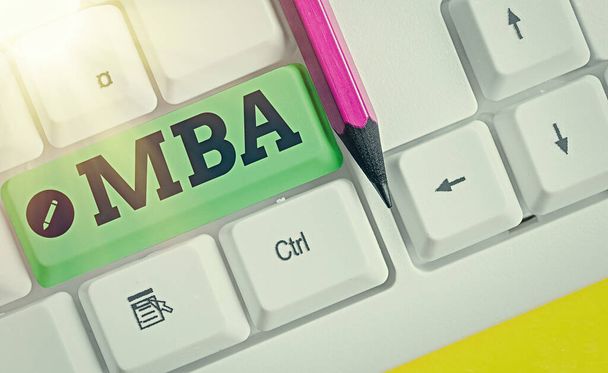 Writing note showing Mba. Business photo showcasing designed to develop the skills for careers in business and management. - Photo, Image
