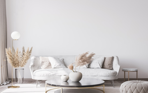 Κομψό λευκό μοντέρνο σαλόνι εσωτερικό, διακόσμηση σπιτιού - Φωτογραφία, εικόνα