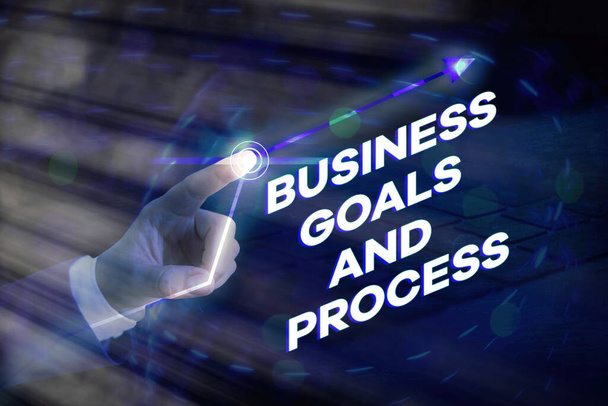 Fogalmi kézírás, amely üzleti célokat és folyamatokat mutat. Üzleti fotó bemutatása vállalati tervezés és stratégiák megvalósítása. - Fotó, kép