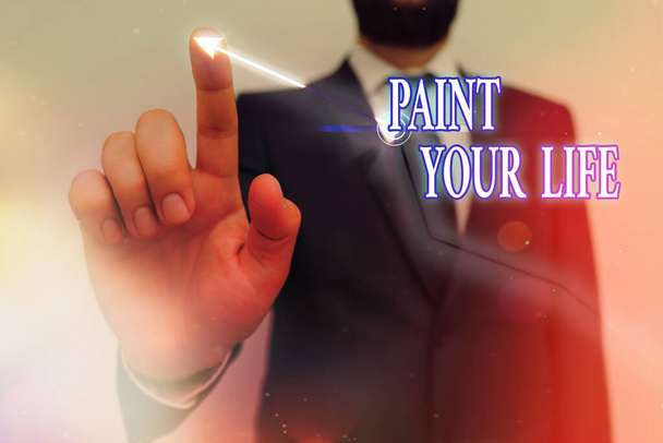 Text sign showing Paint Your Life. Conceptual photo Taking control and create your future to achieve goals Ascending growth trends movement performance financial chart status report. - Photo, Image