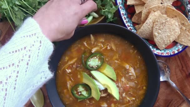 Fűszeres csirkeleves leves, paprikával és vonallal - Felvétel, videó