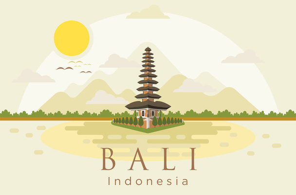 Balinese Ulun Danu Bratan Temple σε επίπεδη στυλ διανυσματική απεικόνιση - Διάνυσμα, εικόνα