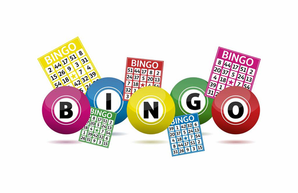 Bingo loterij ballen en bingo kaarten concept vector illustratie - Vector, afbeelding