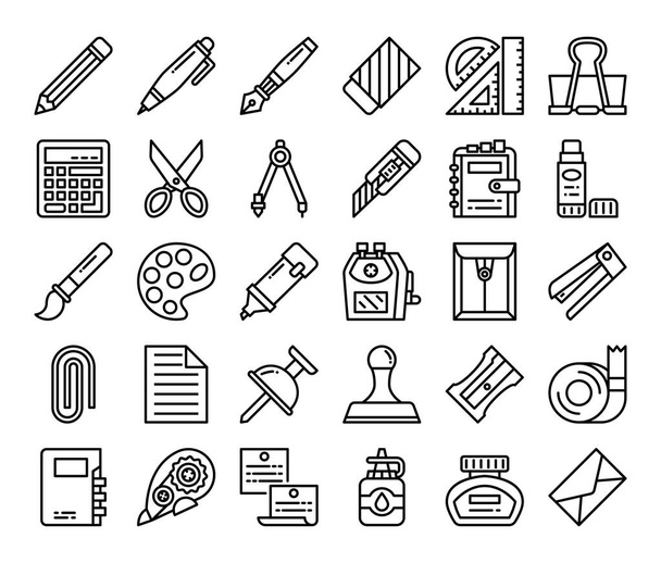 stationery outline vector icons back to school and office concept - Vector, Image