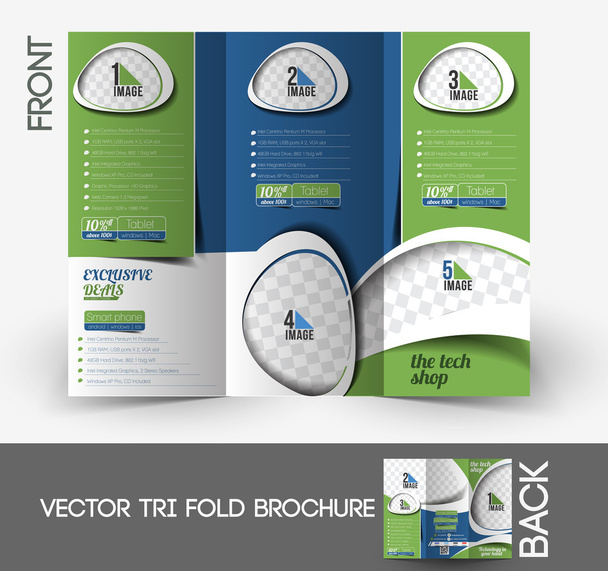 La tienda de tecnología Tri-Fold Mock up & Diseño de folleto frontal
. - Vector, imagen