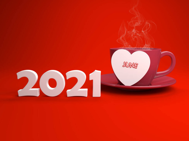 Νέο Έτος 2021 Creative Design Concept με φλιτζάνι καφέ - 3D επεξεργασμένη εικόνα - Φωτογραφία, εικόνα