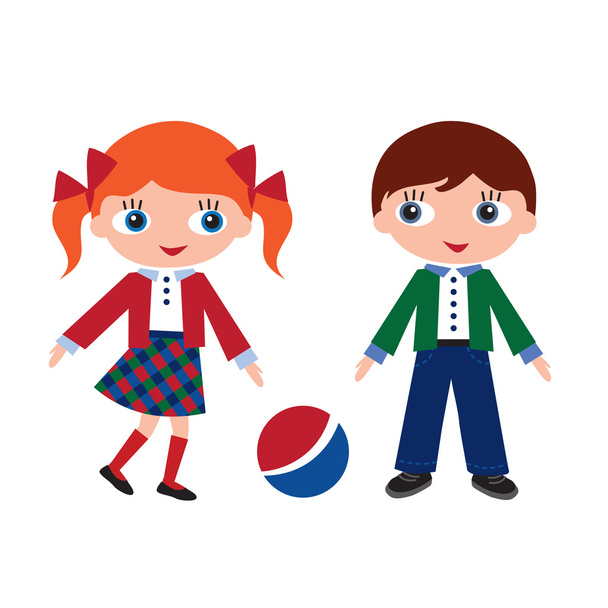 Girl and boy in school at recess - Vector, Image