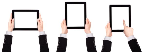 Touch screen tablet computer with hand - Φωτογραφία, εικόνα
