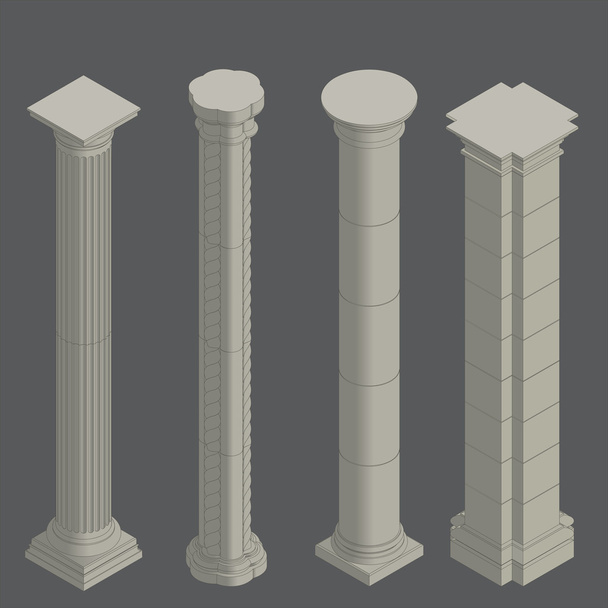 klassieke kolommen, isometrische - Vector, afbeelding