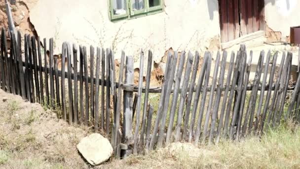 Oude houten schutting, bedekt met een Lichen en spijkers.. - Video