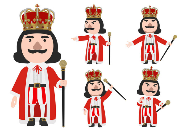 King wearing crown stand on the white background with Cane, vector - Vettoriali, immagini
