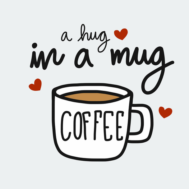 コーヒーa抱擁でマグカップ漫画のベクトルイラストドードルスタイル - ベクター画像