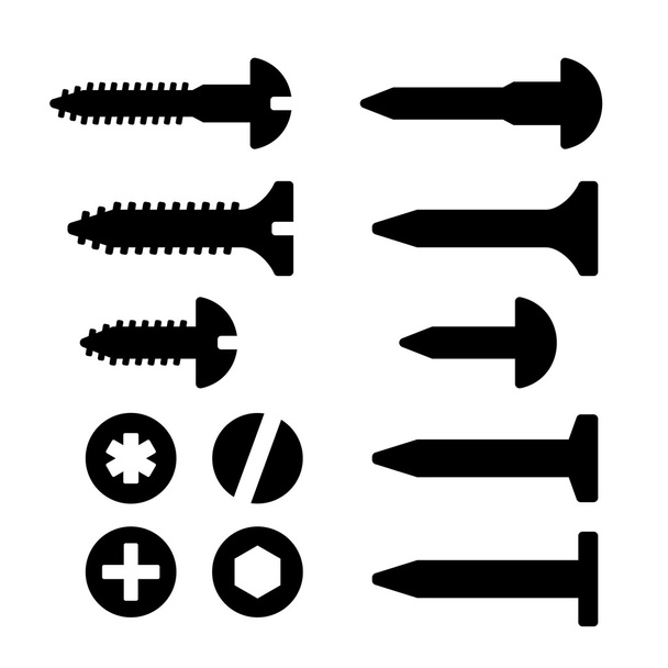 Screws, nuts and nails icons set - Vector, Imagen