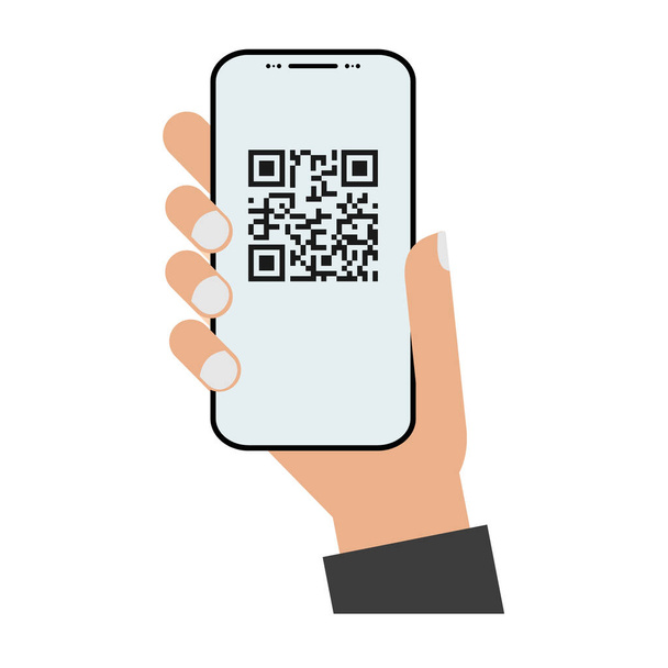 Mobil scan flat icon with hand isolated on white background. QR code reader vector illustration . - Vector, Image