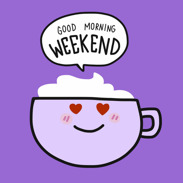 Caffè tazza e buongiorno Venerdì parola nel discorso bolla fumetto vettoriale illustrazione - Vettoriali, immagini