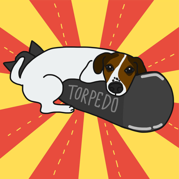 Jack Russell hond paardrijden torpedo cartoon vector illustratie - Vector, afbeelding