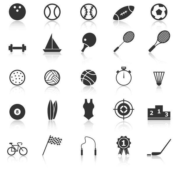 Sport icons with reflect on white background - Vector, imagen