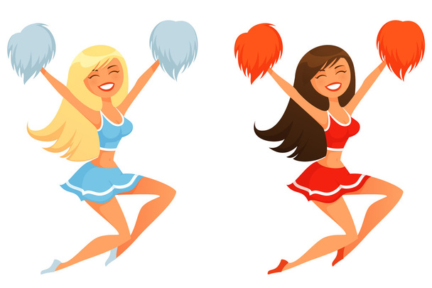 meninas de cheerleader bonito dos desenhos animados pulando - Vetor, Imagem