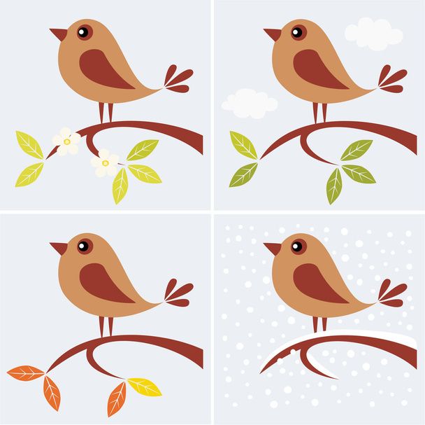 Tree branch and cute bird - Vector, Image
