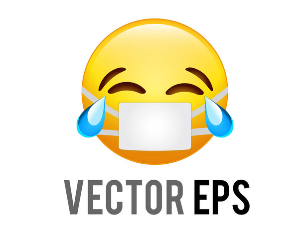 Ізольоване векторне жовте обличчя Лоло сміється і блакитний плаче сльоза значок з коронавірусною маскою
 - Вектор, зображення