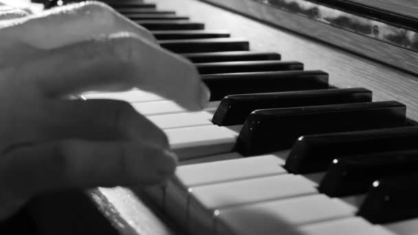 riprese ravvicinate di uomo che suona il pianoforte con retroilluminazione - Filmati, video