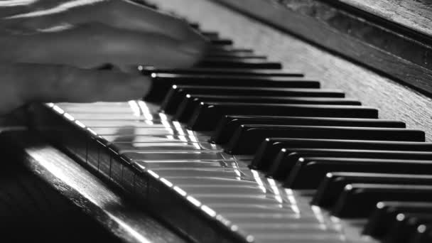 material de primer plano del hombre tocando el piano con luz de fondo
 - Metraje, vídeo