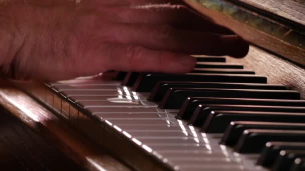 közeli felvétel férfi zongorázni háttérvilágítással - Felvétel, videó