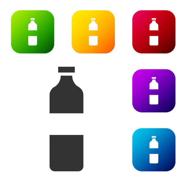 Черная бутылка воды икона изолированы на белом фоне. Знак напитка с содовой. Поставьте их в цветные квадратные пуговицы. Векторная миграция. - Вектор,изображение