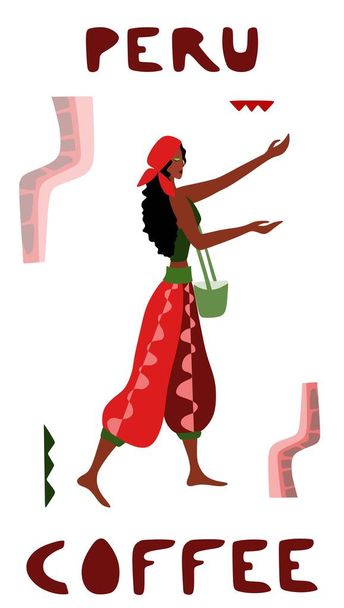 Vector illustration of woman pickers are harvesting coffee from branches of trees. - Vector, afbeelding