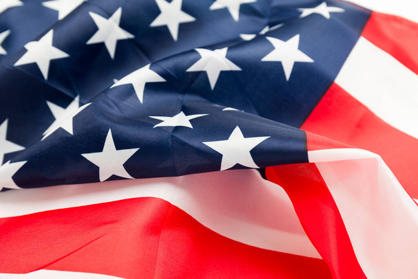 USA flag background with creases developing in the wind. American independence and freedom. - Photo, Image