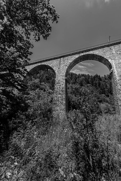 Spectacular view of the old railway bridge at the Ravenna gorge viaduct in Breitnau, Germany. black and white - Photo, Image