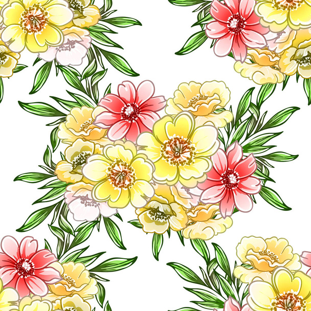 Colourful vintage style flowers seamless pattern - Vector, Imagen