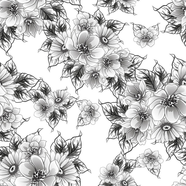 Seamless monochrome vintage style flowers pattern - Вектор, зображення