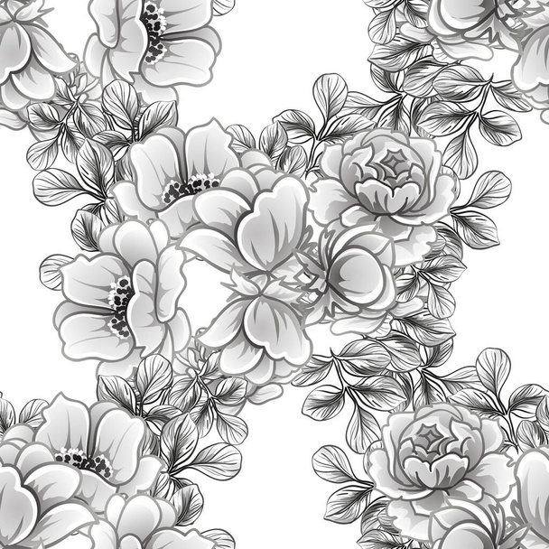 Seamless monochrome vintage style flowers pattern - Vektor, obrázek