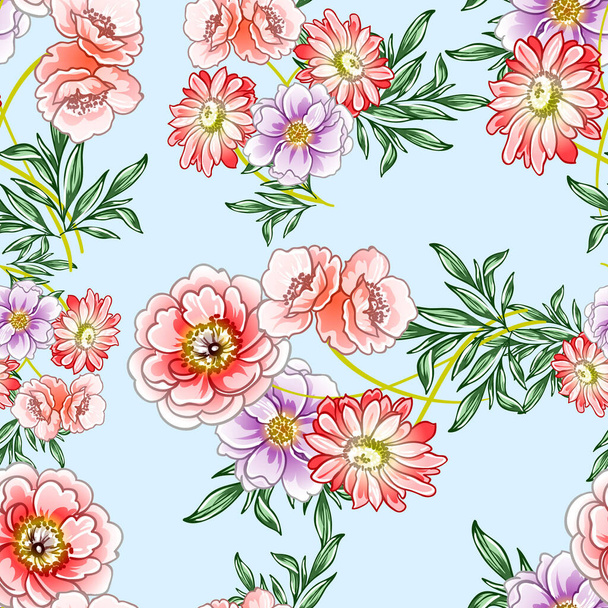 Coloridas flores de estilo vintage patrón sin costuras - Vector, Imagen