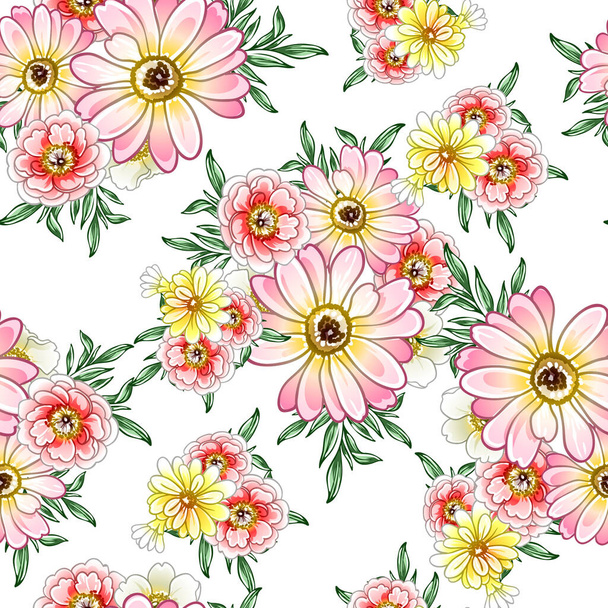 Colourful vintage style flowers seamless pattern - Vettoriali, immagini