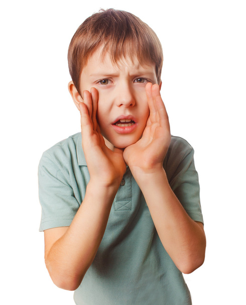 pojke ringer barn skrik ropar tonåring öppnade munnen isolerade - Fotografie, Obrázek