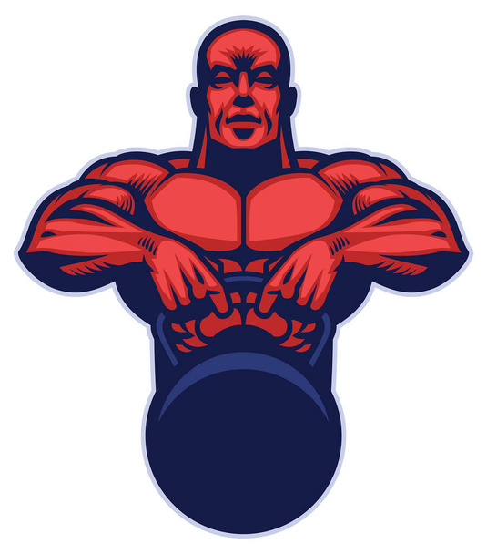  bodybuilder mascotte houden de kettlebell - Vector, afbeelding