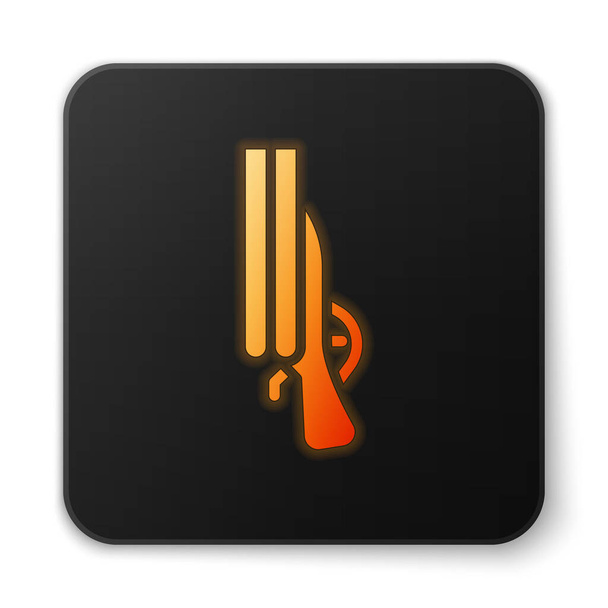 Orange glowing neon Shotgun icon isolated on white background. Hunting gun. Black square button. Vector. - Vector, Image